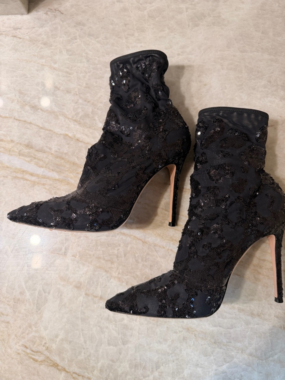 Gianvito Rossi Black Sequin Embellished Pointed-Toe Heeled Boots - Picture 6 of 8